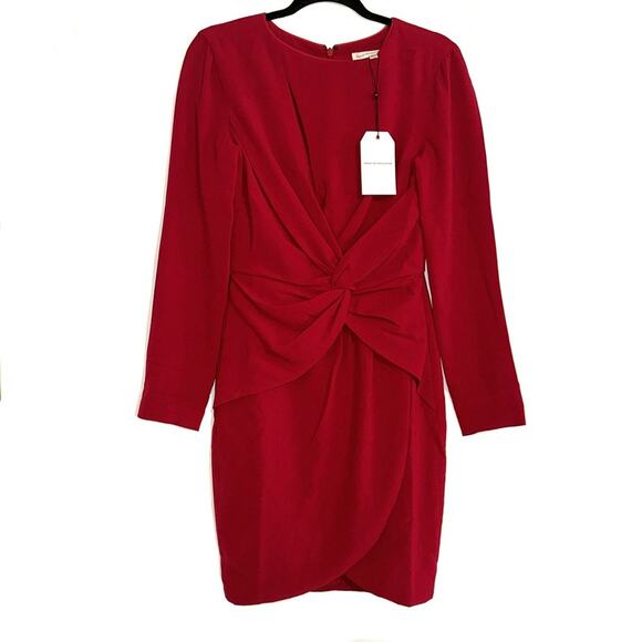 NWT Dress The Population Coby Long Sleeve Cut Out Front Knot Red Dress SMALL - Picture 2 of 9